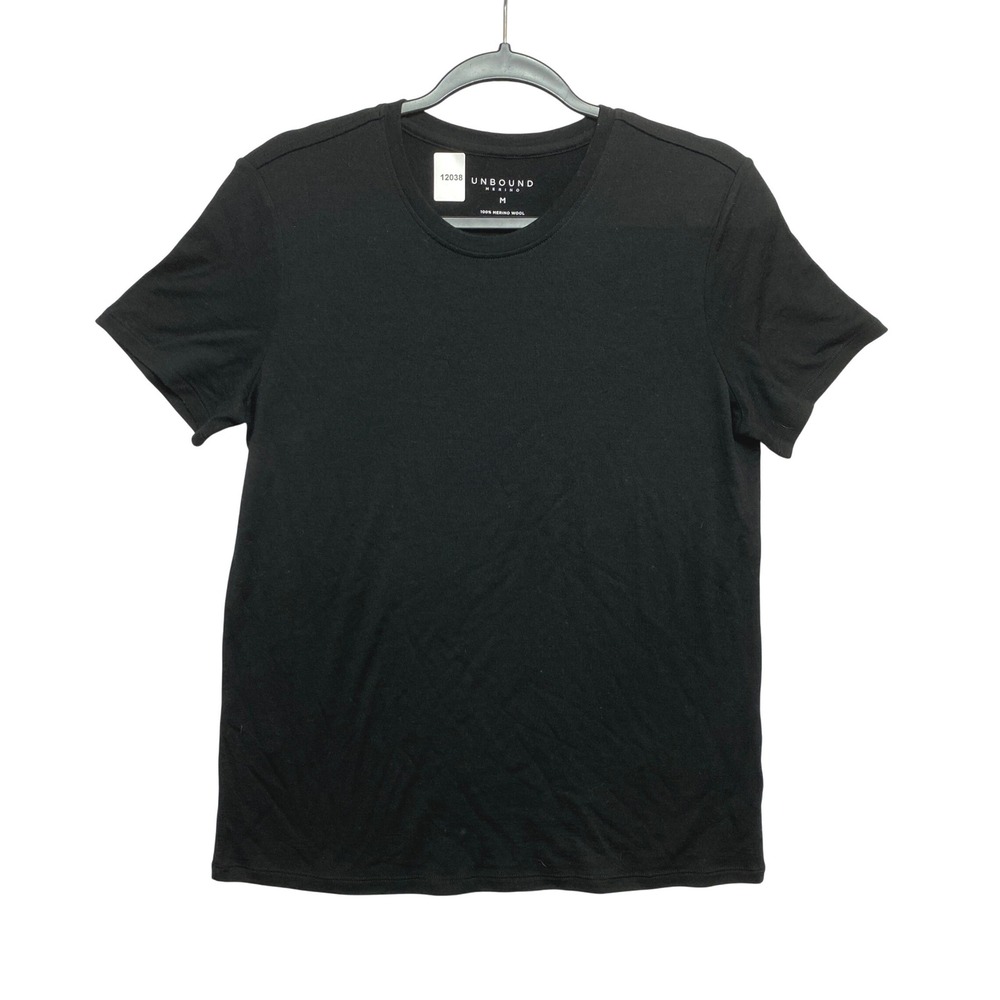 Unbound Merino Wool T-Shirt Mens M Black Short Sleeve Crew Neck Travel Tee